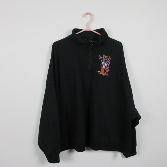 Disney Magic Crew 1/4 Zip Pullover Sweatshirt Women 3X Black Castle Retro 542 - Picture 1 of 12